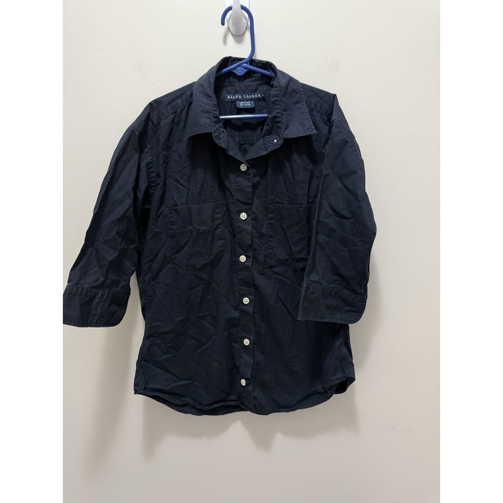 Ralph Lauren Boys Black‎ Button Up Shirt Size 4 100% Cotton Long Sleeve
